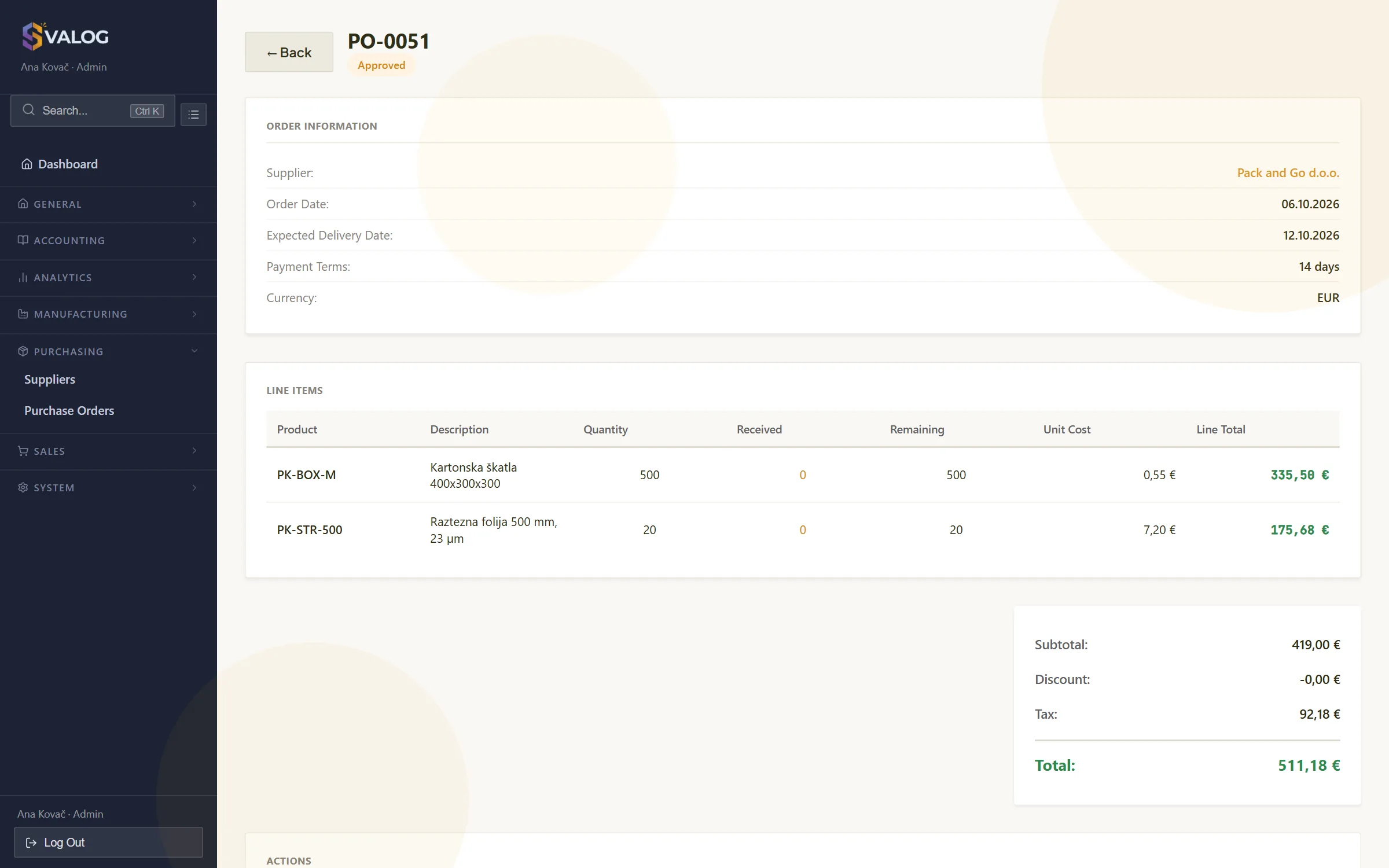 Purchase order detail