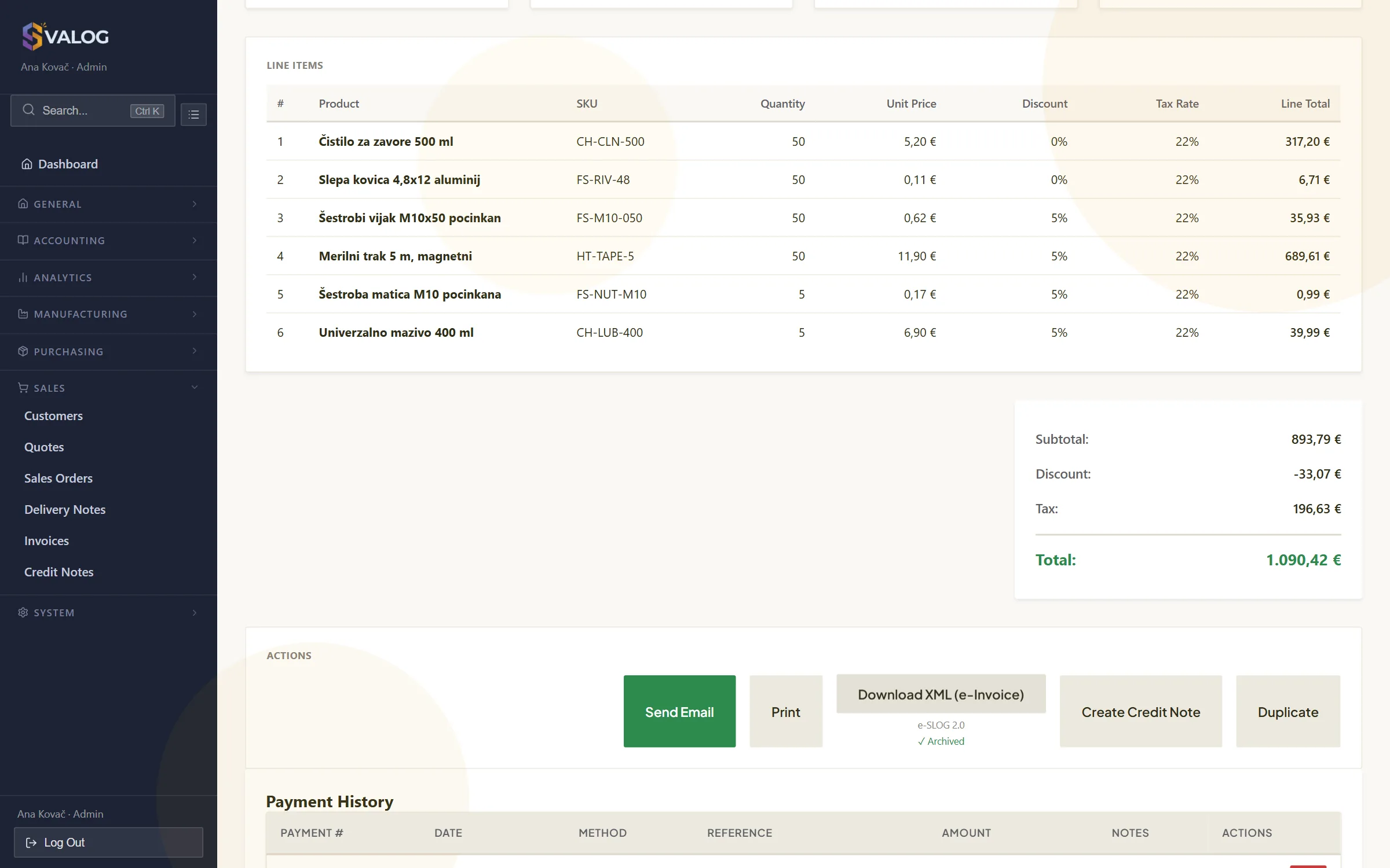 An invoice showing an e-invoice badge